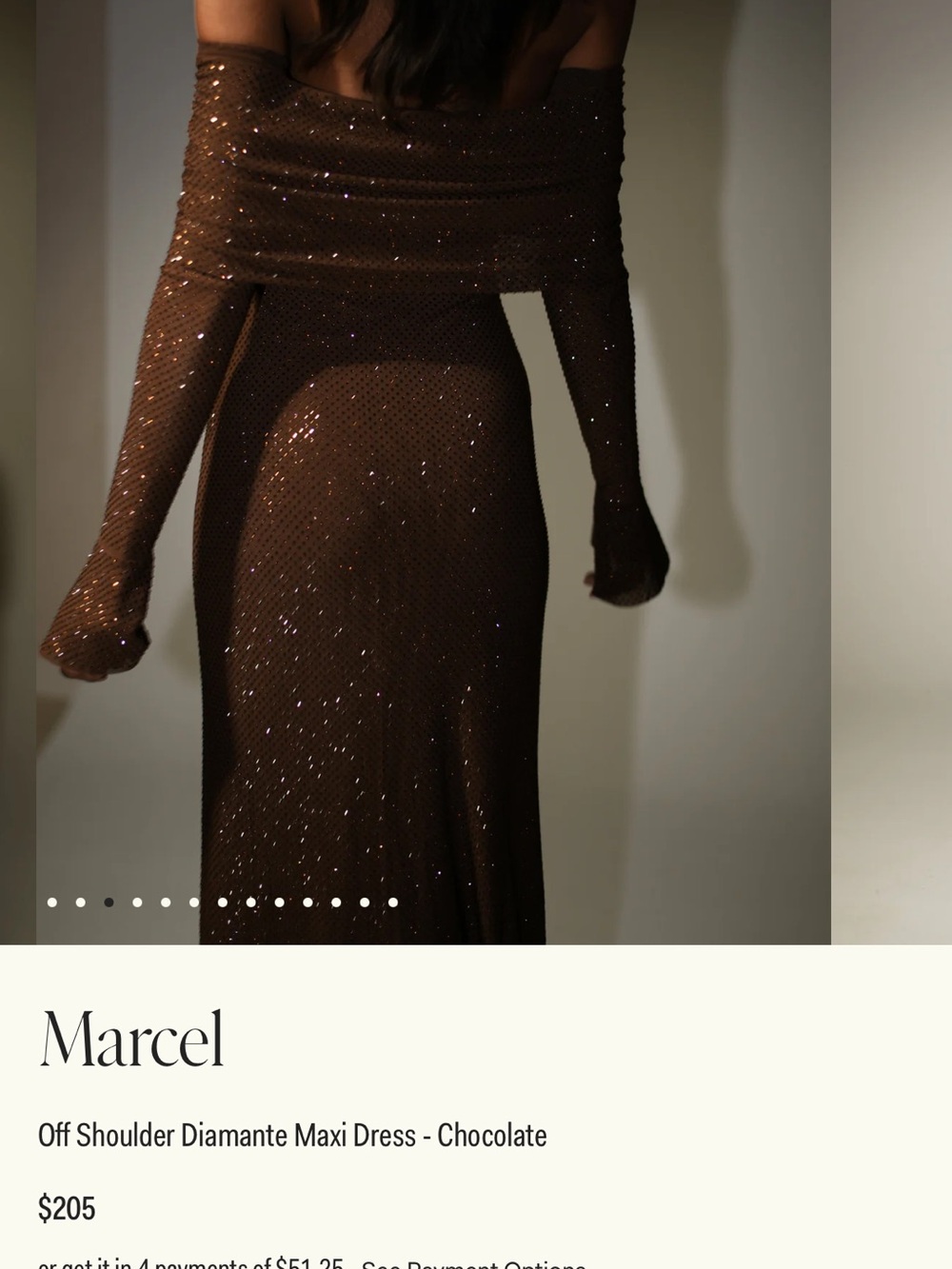 Meshki Marcel Off Shoulder Diamante Maxi Dress Chocolate M - Picture 5 of 6
